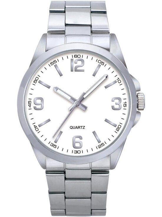 Amazon.com: Gosasa Fashion Men Men\'s Silver And White Analog Stainless Steel Case Arabic Numerals Classic Watch